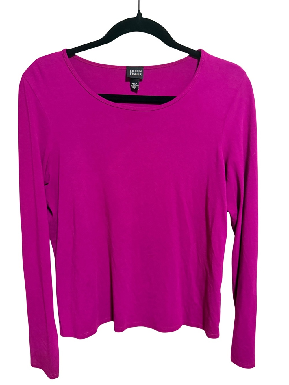 Eileen Fisher Long-Sleeve Crewneck Top in Bright Fuchsia